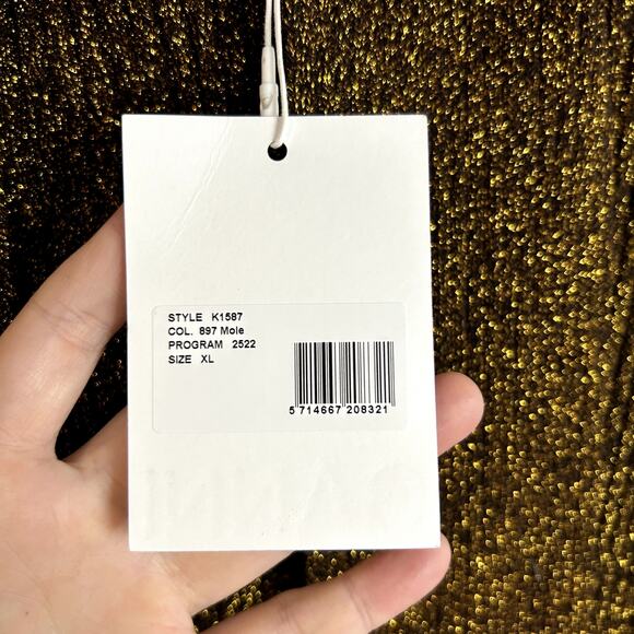 Ganni Metallic Rib Knit Tie Back Top Womens Size XL Gold Black NWT Retail $ 225 - Picture 13 of 16